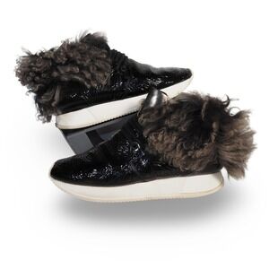ESSEutESSE Patent Leather Real Lamb Fur Sneakers Womens 38 Black High Top Italy